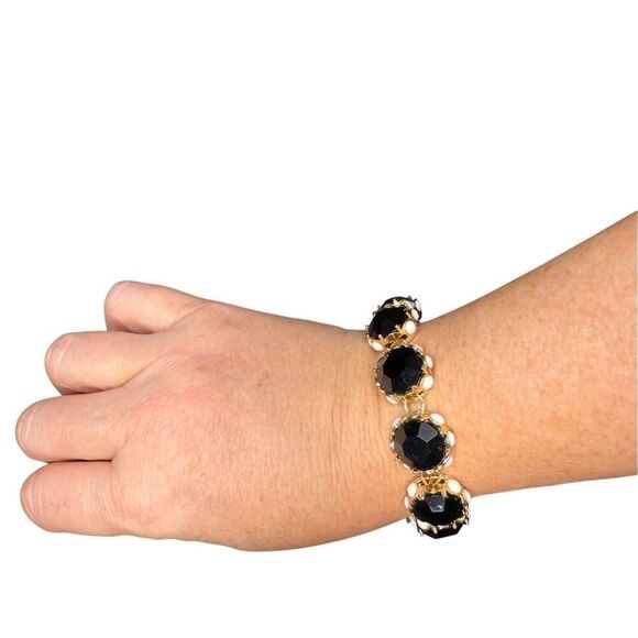 Nordstrom Black Glass Beads with White Details Bracelets - Picture 1 of 6